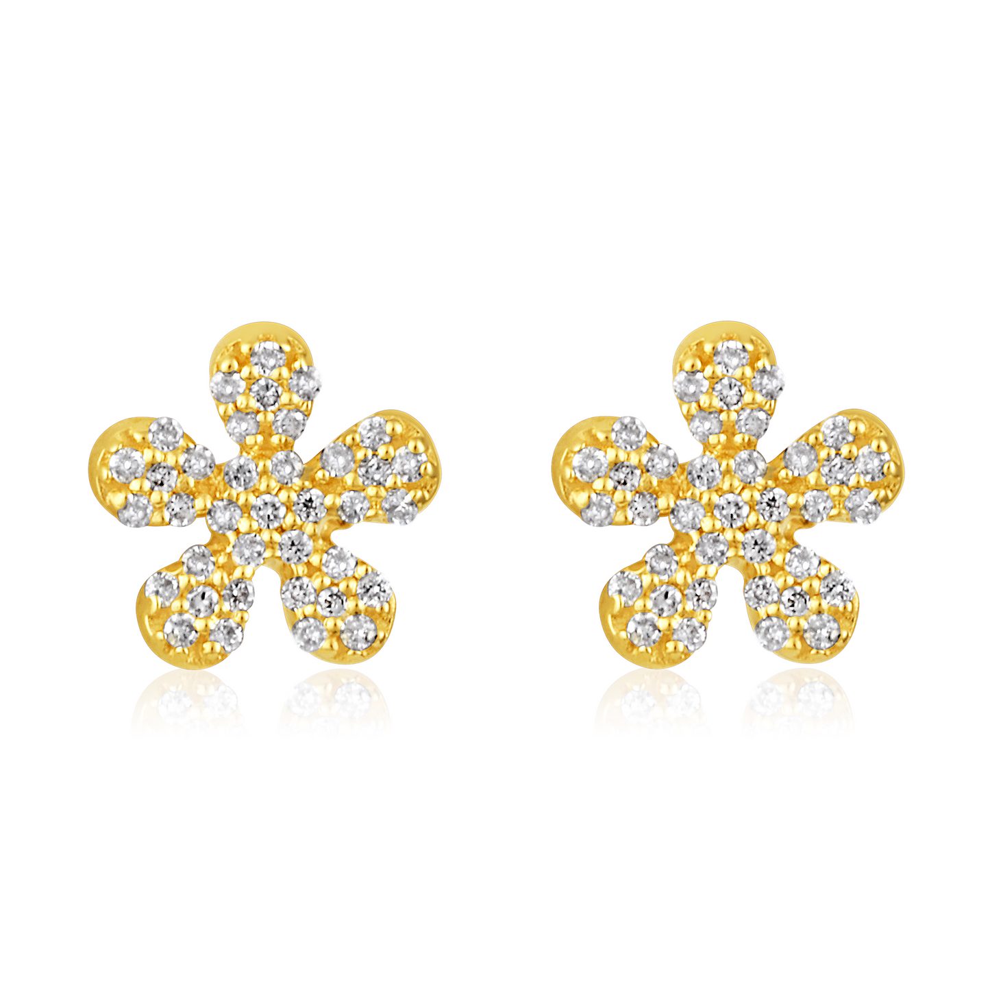 Solid Gold 0.11ct Natural Diamond Floral Studded Stud Earrings