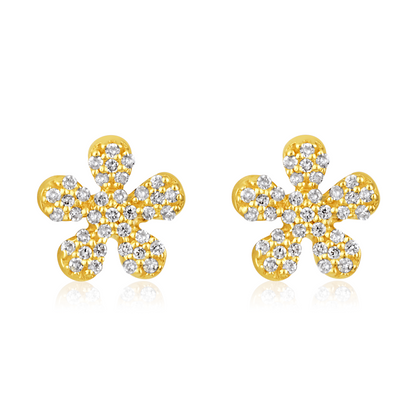 Solid Gold 0.11ct Natural Diamond Floral Studded Stud Earrings