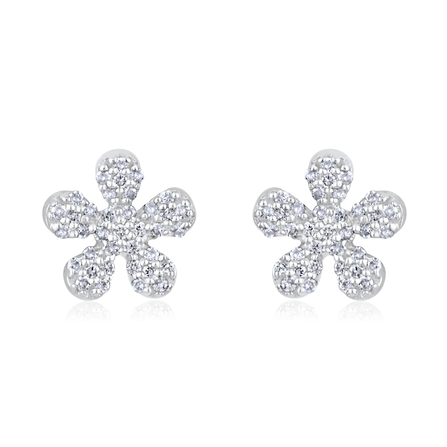 Solid Gold 0.12ct Natural Diamond Floral Stud Earrings