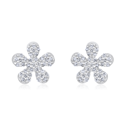 Solid Gold 0.12ct Natural Diamond Floral Stud Earrings