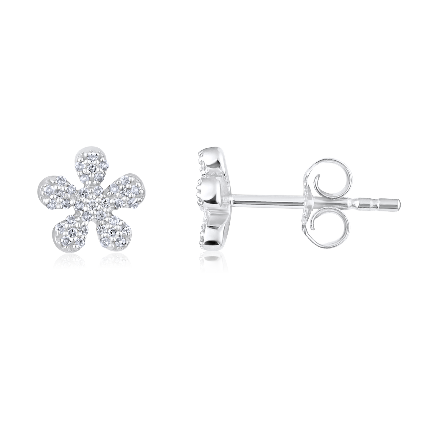 Solid Gold 0.12ct Natural Diamond Floral Stud Earrings