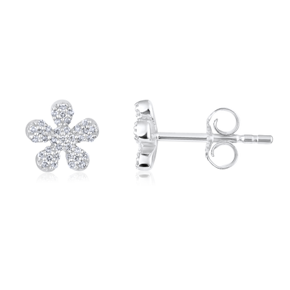 Solid Gold 0.12ct Natural Diamond Floral Stud Earrings