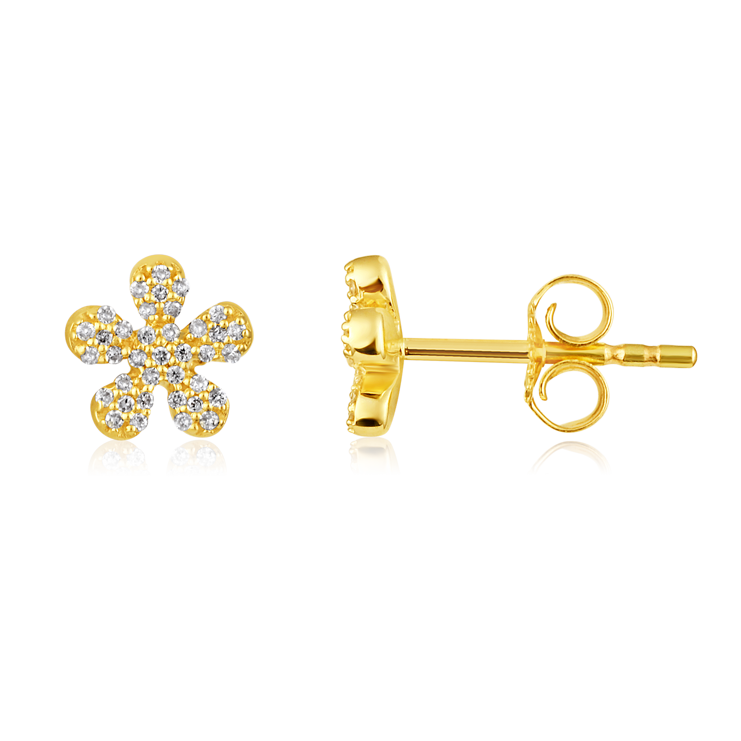 Solid Gold 0.11ct Natural Diamond Floral Studded Stud Earrings