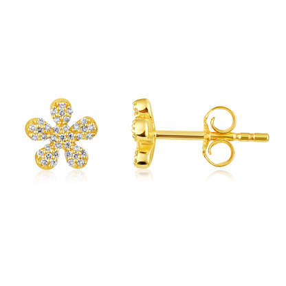 Solid Gold 0.11ct Natural Diamond Floral Studded Stud Earrings