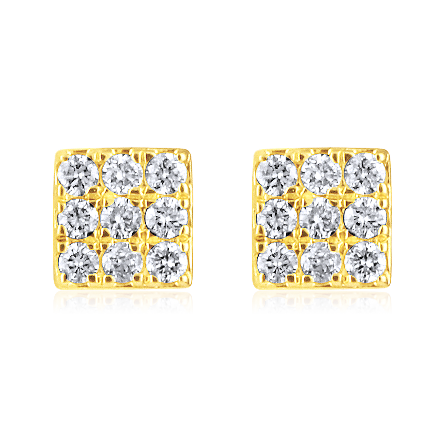 Solid Gold 0.14ct Natural Diamond Square Rhombus Studded Stud Earrings
