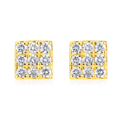 Solid Gold 0.14ct Natural Diamond Square Rhombus Studded Stud Earrings