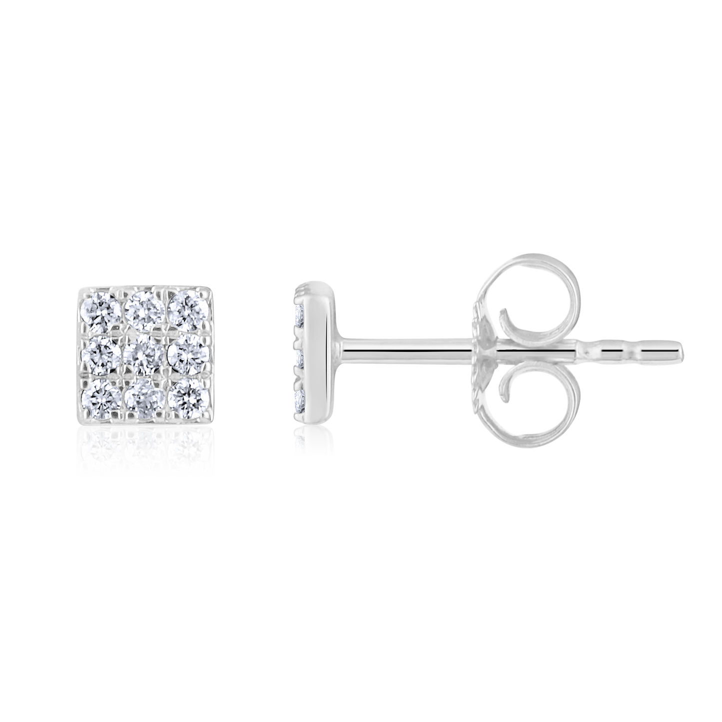 Solid Gold 0.14ct Natural Diamond Square Studded Stud Earrings