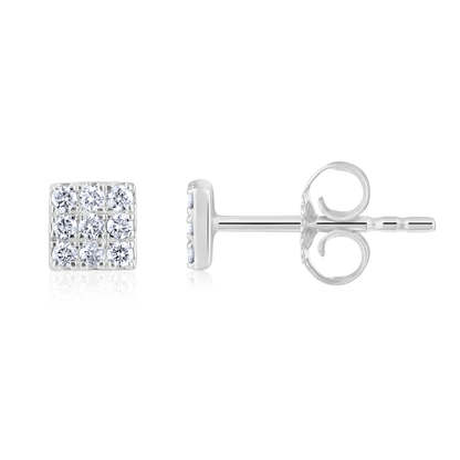 Solid Gold 0.14ct Natural Diamond Square Studded Stud Earrings