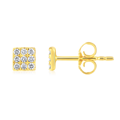 Solid Gold 0.14ct Natural Diamond Square Rhombus Studded Stud Earrings