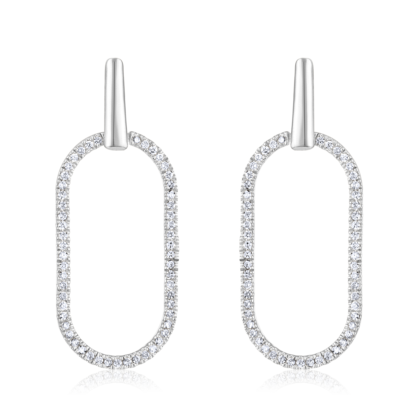 Solid Gold 0.2ct Natural Diamond Oval Dangle Drop Long Earrings