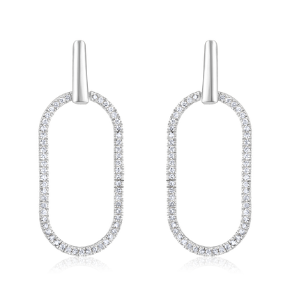 Solid Gold 0.2ct Natural Diamond Oval Dangle Drop Long Earrings
