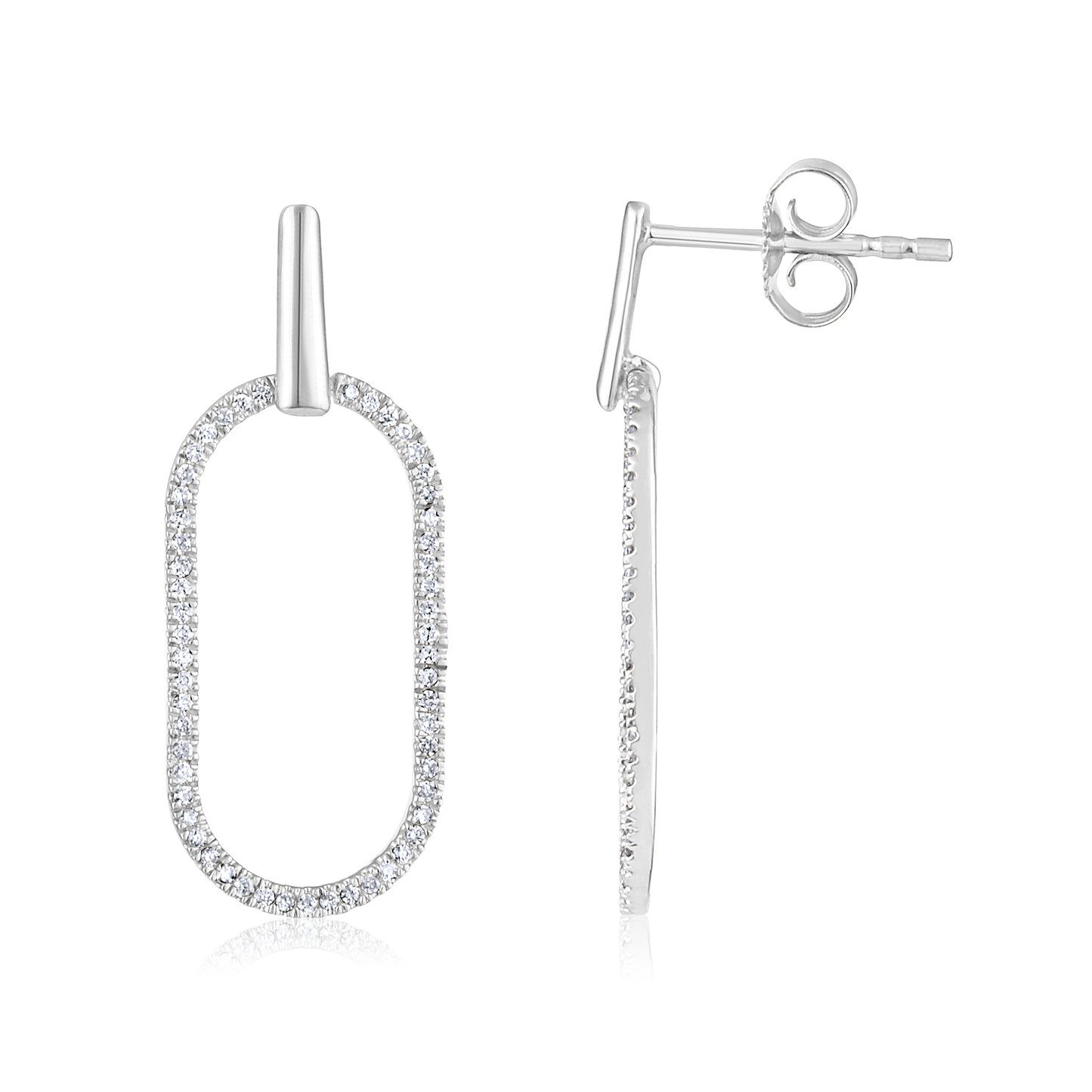 Solid Gold 0.2ct Natural Diamond Oval Dangle Drop Long Earrings