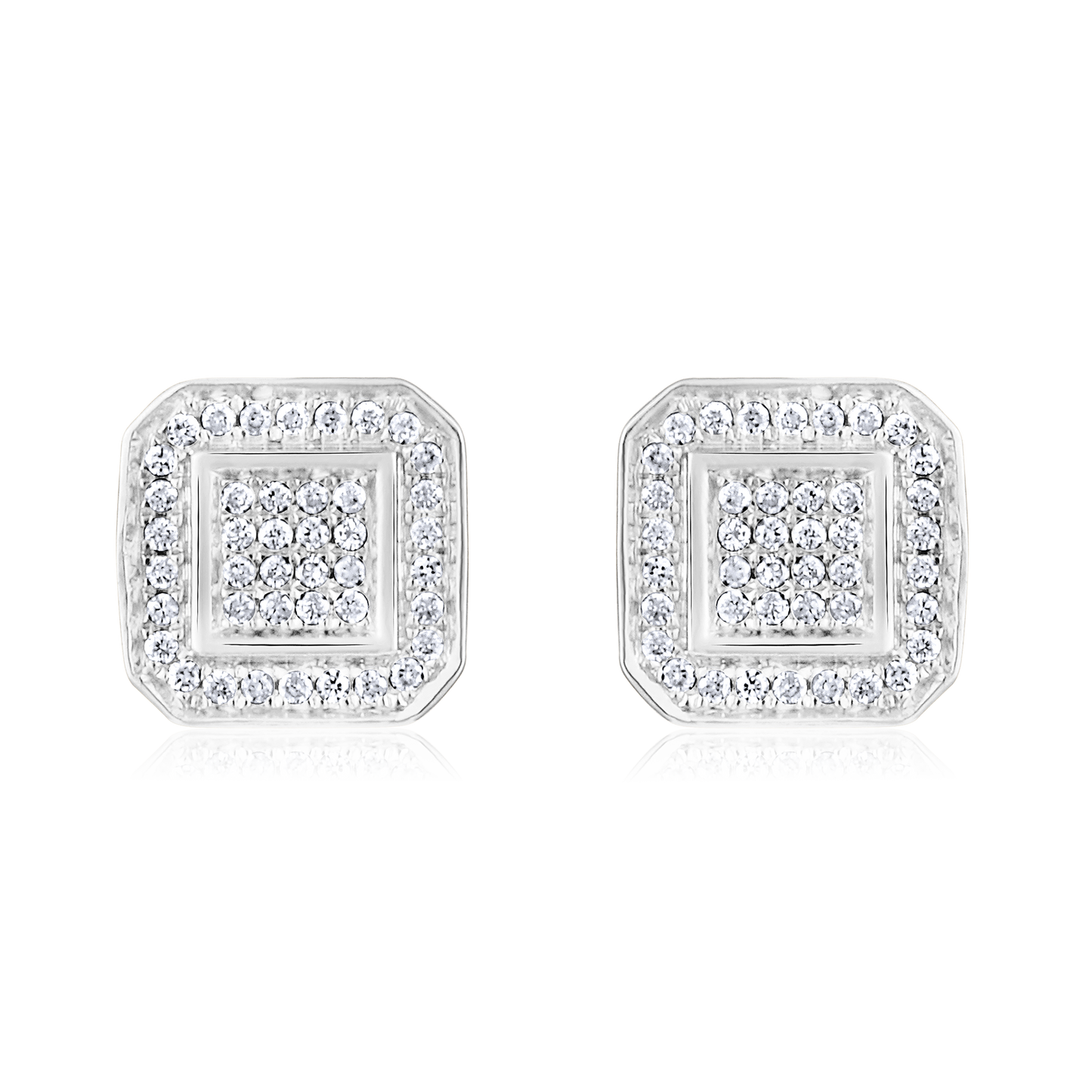 Solid Gold 0.2ct Natural Diamond Square Rhombus Cluster Stud Earrings