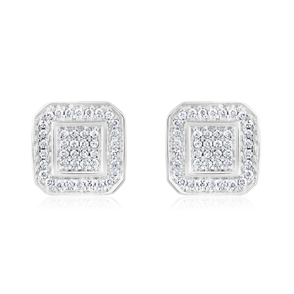 Solid Gold 0.2ct Natural Diamond Square Rhombus Cluster Stud Earrings