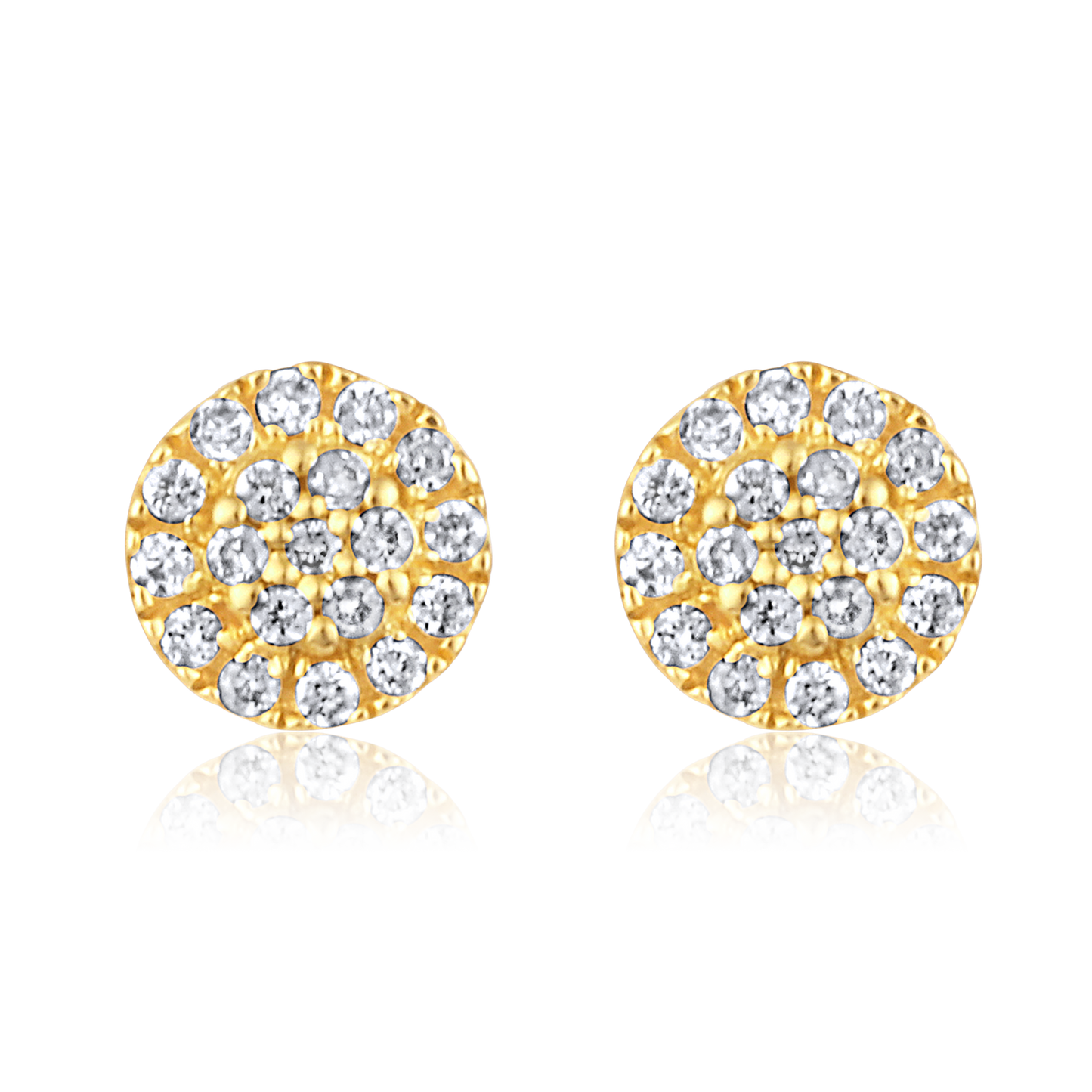 Solid Gold 0.1ct Natural Diamond Halo Round Studded Stud Earrings