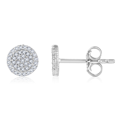 Solid Gold 0.14ct Natural Diamond Halo Round Studded Stud Earrings