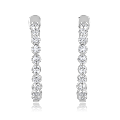 Solid Gold 0.3ct Natural Diamond Round Bezel Hoop Bead Earrings