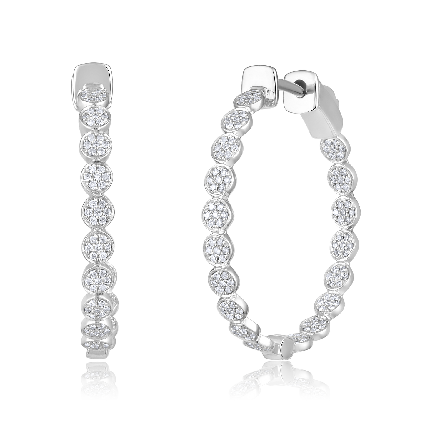 Solid Gold 0.3ct Natural Diamond Round Bezel Hoop Bead Earrings