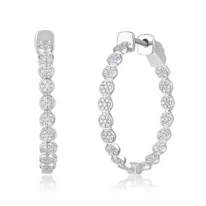 Solid Gold 0.3ct Natural Diamond Round Bezel Hoop Bead Earrings