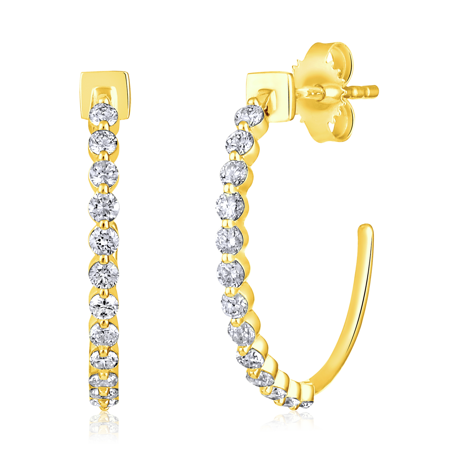 Solid Gold 0.5ct Natural Diamond Open Bead Hoop Stud Earrings