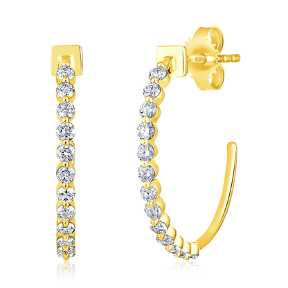 Solid Gold 0.5ct Natural Diamond Open Bead Hoop Stud Earrings