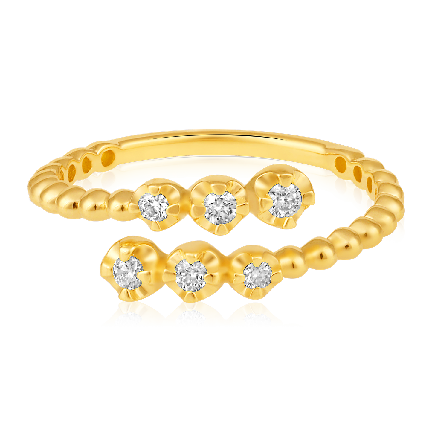 Solid Gold 0.15ct Natural Diamond Beaded Open Wrap Twist Ring