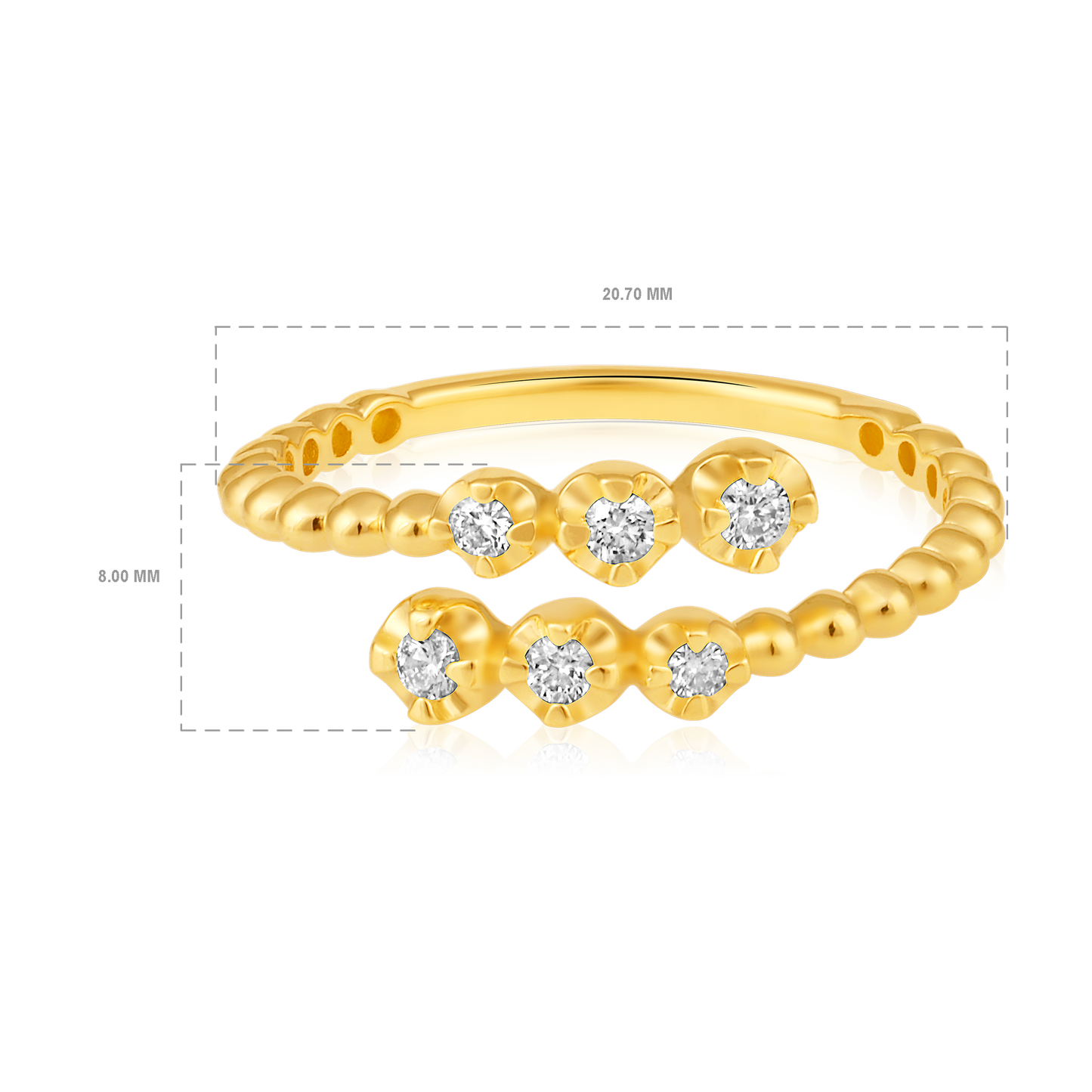 Solid Gold 0.15ct Natural Diamond Beaded Open Wrap Twist Ring