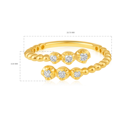 Solid Gold 0.15ct Natural Diamond Beaded Open Wrap Twist Ring