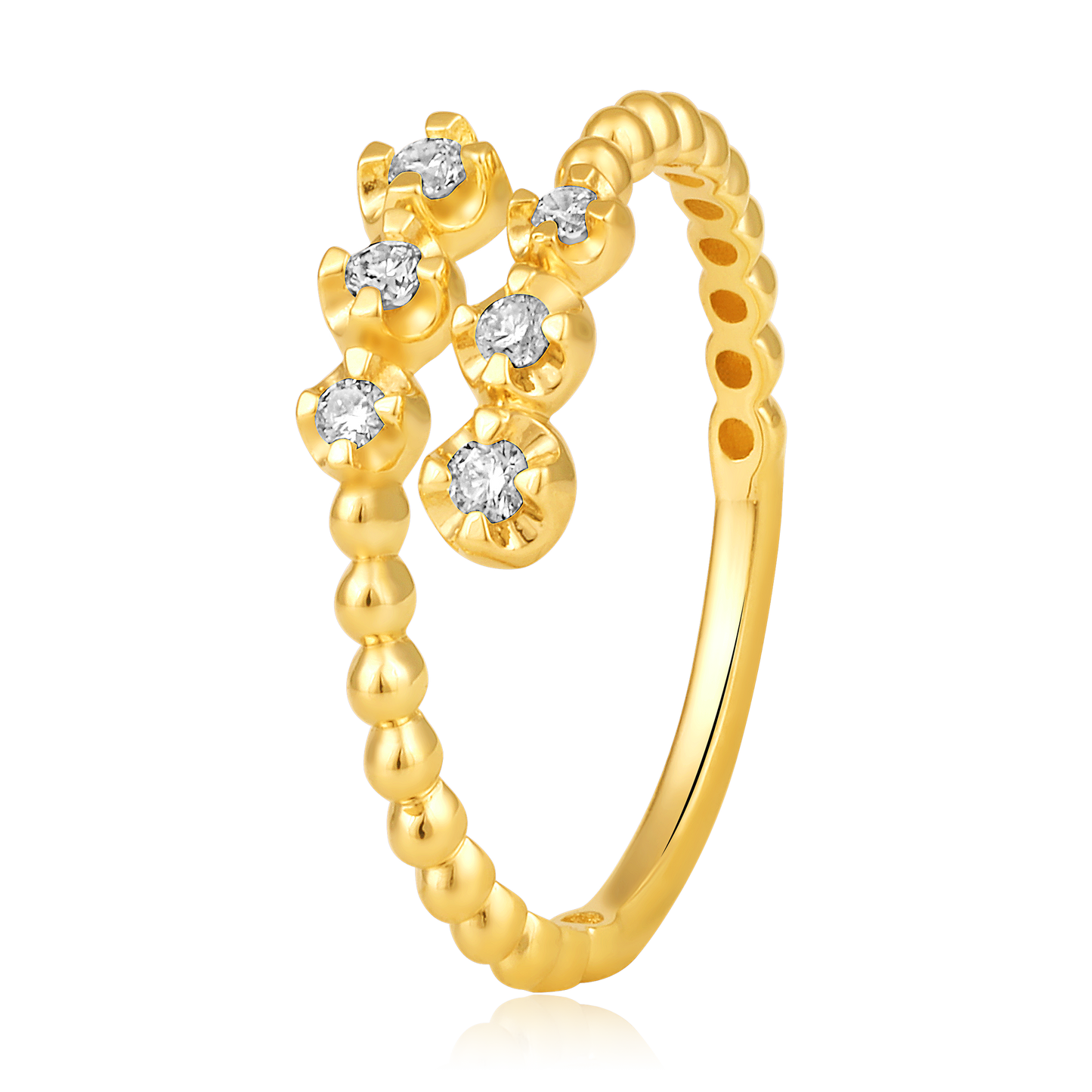 Solid Gold 0.15ct Natural Diamond Beaded Open Wrap Twist Ring