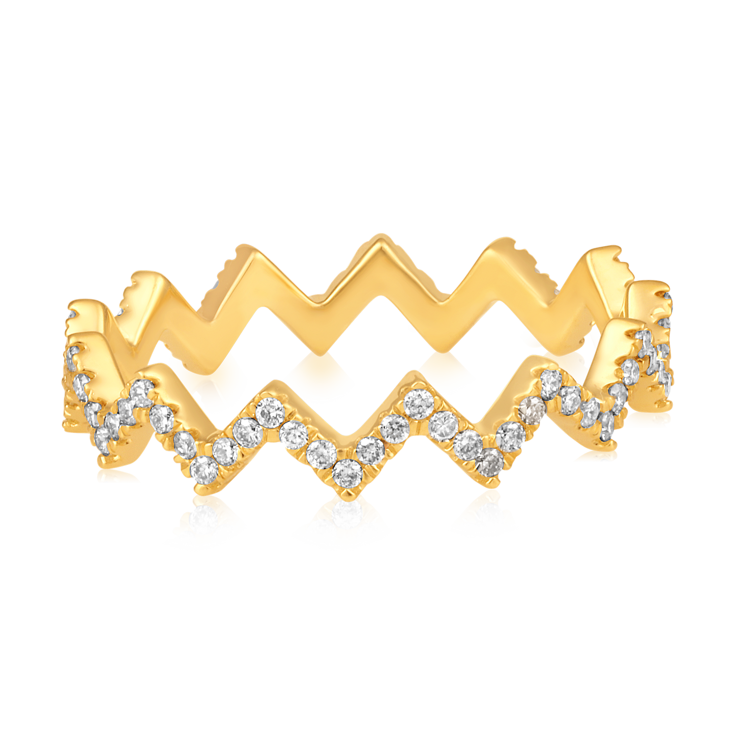 Solid Gold 0.4ct Natural Diamond Zig Zag Twist Wave Band Ring