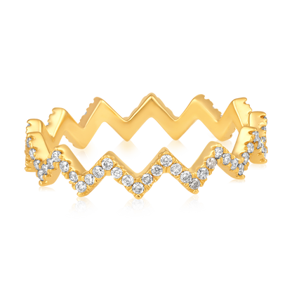 Solid Gold 0.4ct Natural Diamond Zig Zag Twist Wave Band Ring