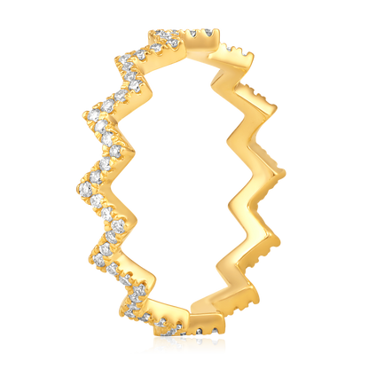 Solid Gold 0.4ct Natural Diamond Zig Zag Twist Wave Band Ring