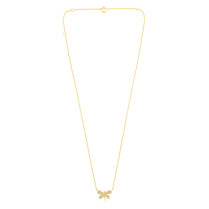 Solid Gold 0.14ct Natural Diamond Dragonfly Charm Pendant Necklace