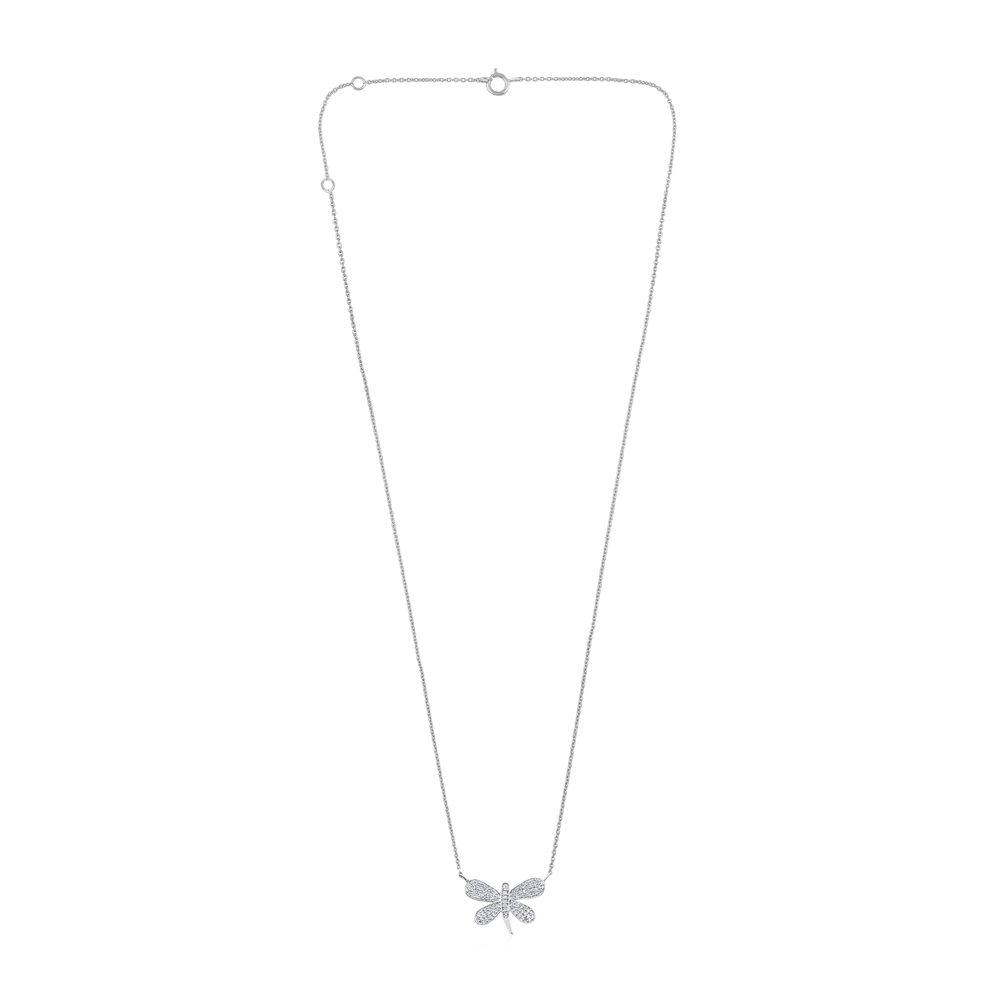 Solid Gold 0.14ct Natural Diamond Dragon Fly Charm Necklace