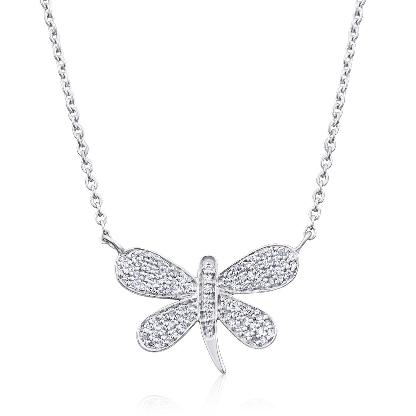 Solid Gold 0.14ct Natural Diamond Dragon Fly Charm Necklace