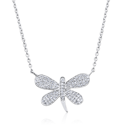Solid Gold 0.14ct Natural Diamond Dragon Fly Charm Necklace