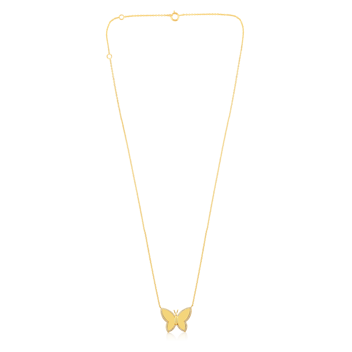 Solid Gold 0.13ct Natural Diamond Bubble Butterfly Pendant Necklace