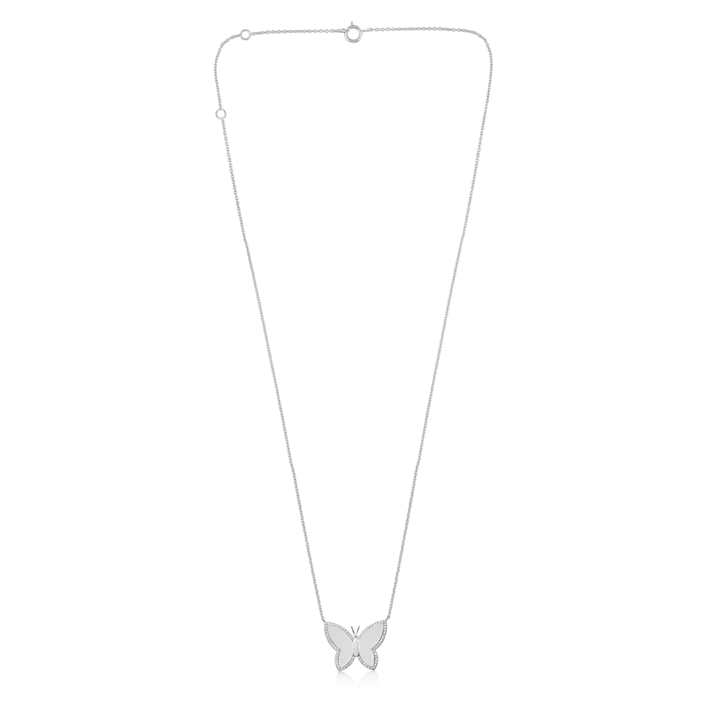 Solid Gold 0.12ct Natural Diamond Bubble Butterfly Halo Charm Necklace