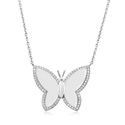 Solid Gold 0.12ct Natural Diamond Bubble Butterfly Halo Charm Necklace