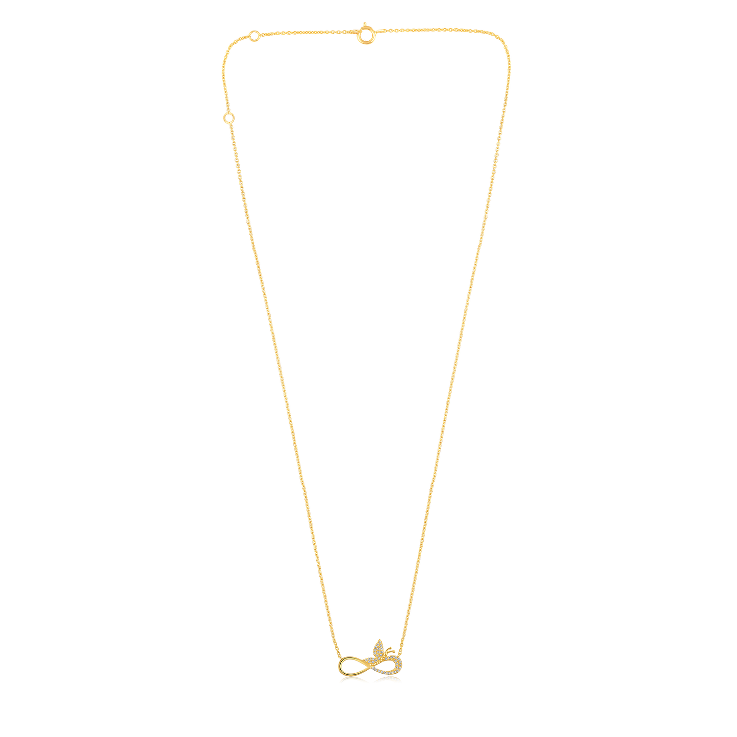 Solid Gold 0.07ct Natural Diamond Infinity Butterfly Charm Necklace