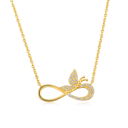 Solid Gold 0.07ct Natural Diamond Infinity Butterfly Charm Necklace