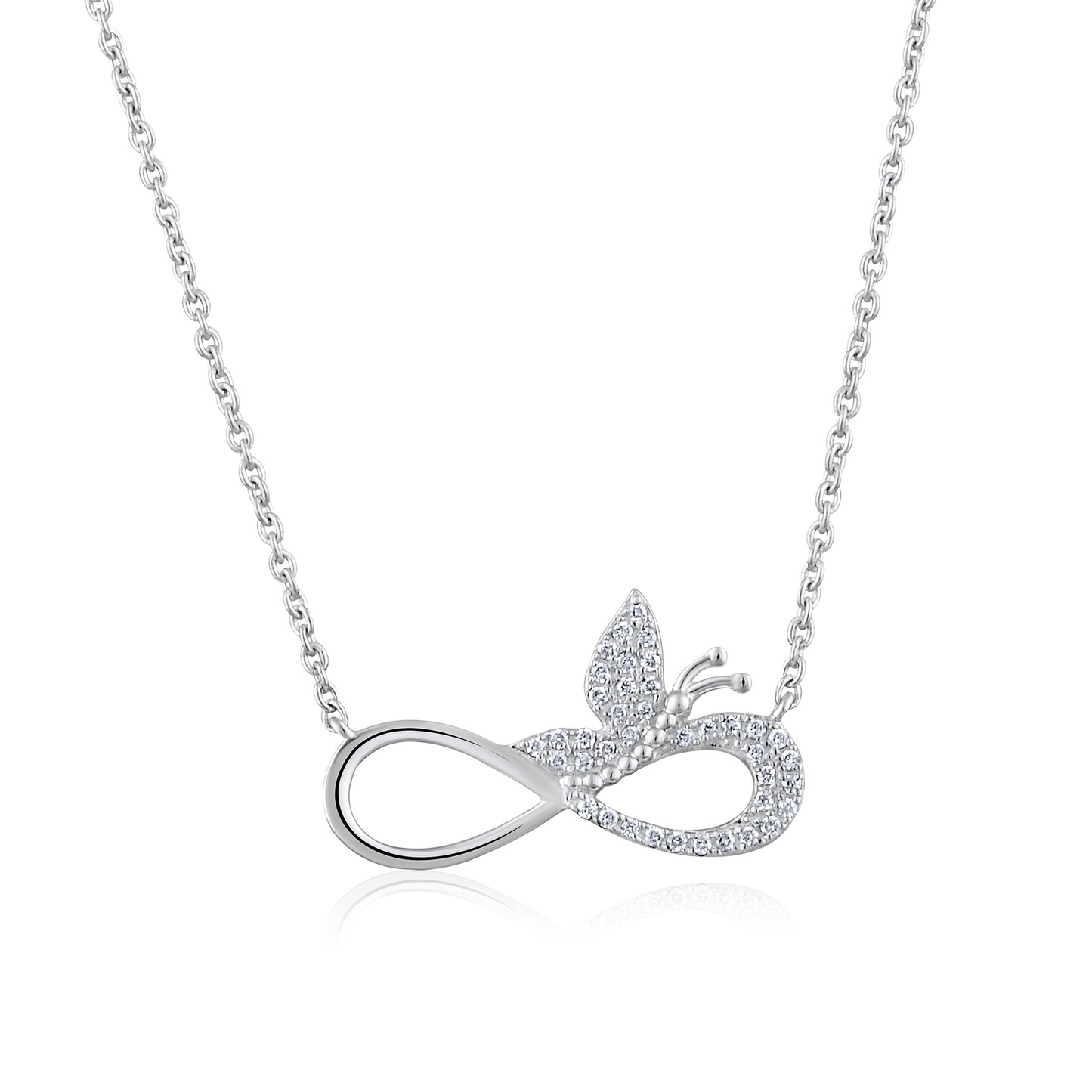Solid Gold 0.1ct Natural Diamond Infinity Butterfly Necklace