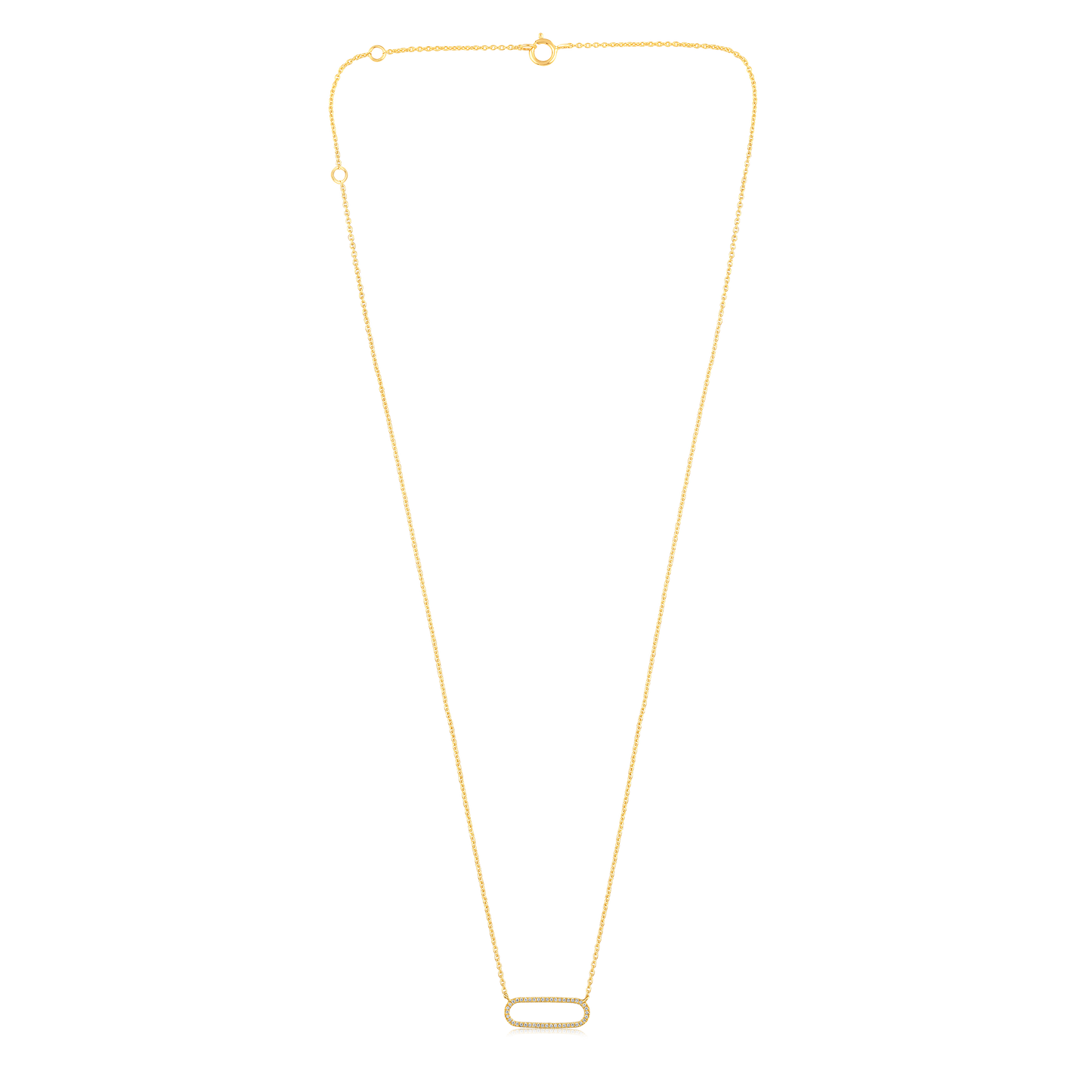 Solid Gold 0.08ct Natural Diamond Paperclip Link Oval Pendant Necklace