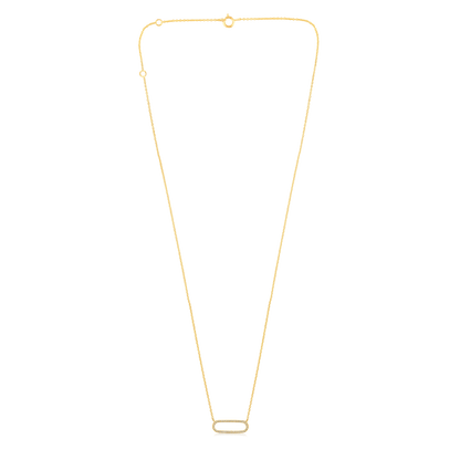 Solid Gold 0.08ct Natural Diamond Paperclip Link Oval Pendant Necklace