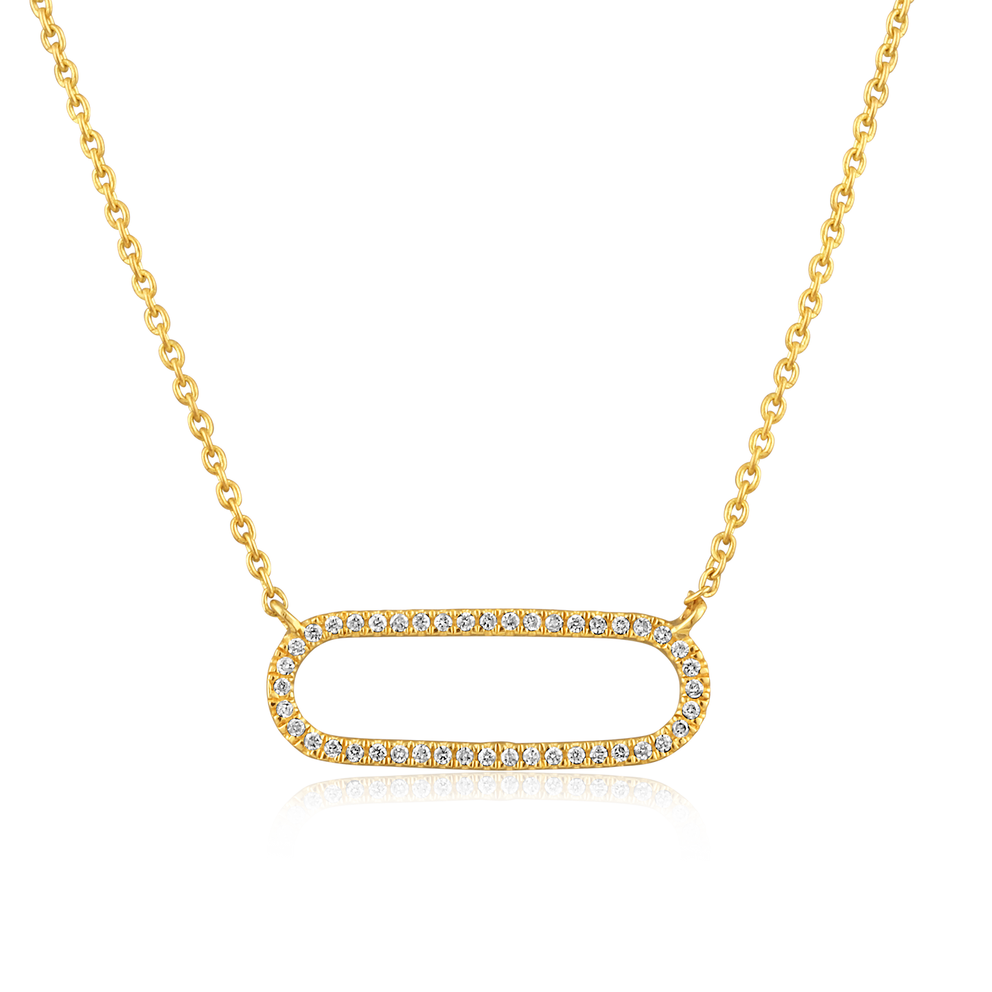 Solid Gold 0.08ct Natural Diamond Paperclip Link Oval Pendant Necklace