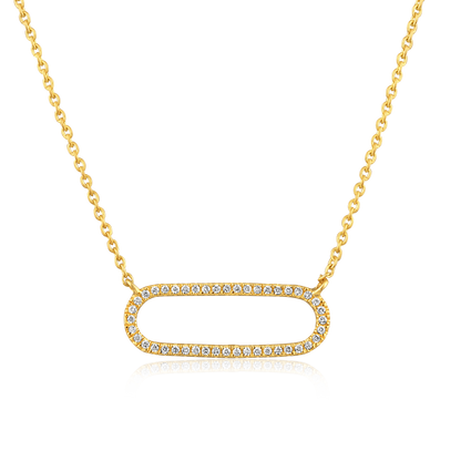 Solid Gold 0.08ct Natural Diamond Paperclip Link Oval Pendant Necklace