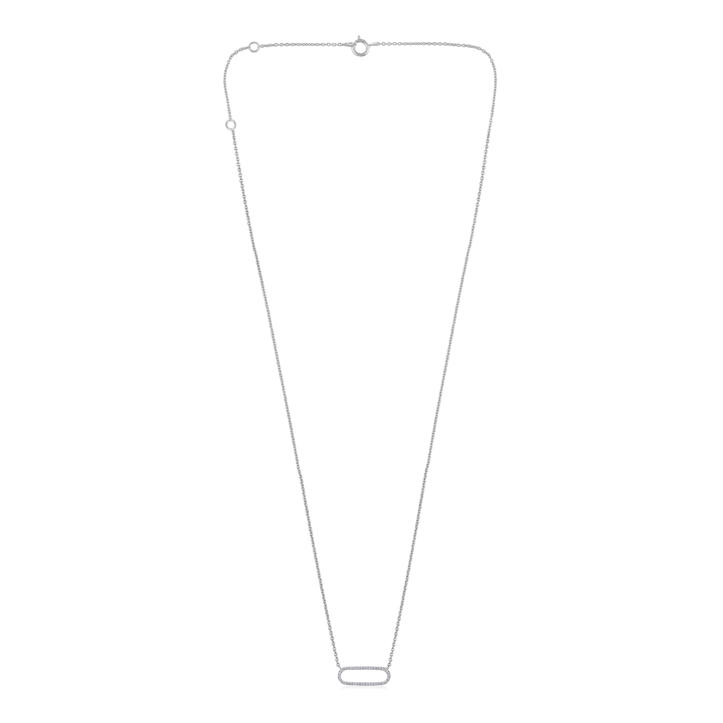 Solid Gold 0.1ct Natural Diamond Paperclip Oval Open Link Bar Necklace