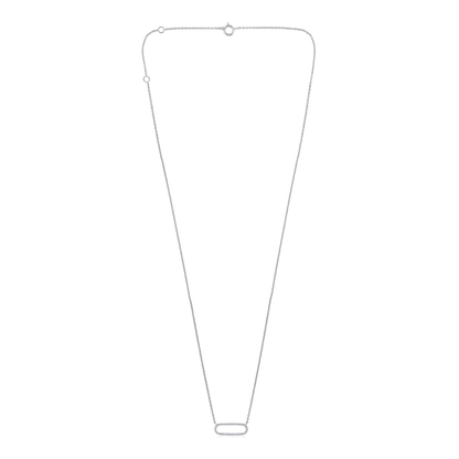 Solid Gold 0.1ct Natural Diamond Paperclip Oval Open Link Bar Necklace