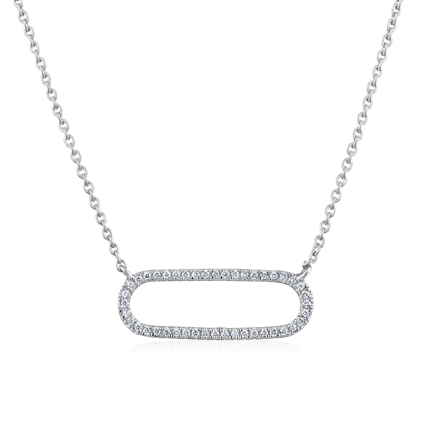Solid Gold 0.1ct Natural Diamond Paperclip Oval Open Link Bar Necklace