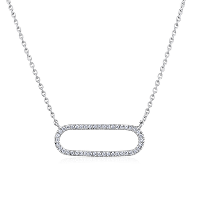 Solid Gold 0.1ct Natural Diamond Paperclip Oval Open Link Bar Necklace